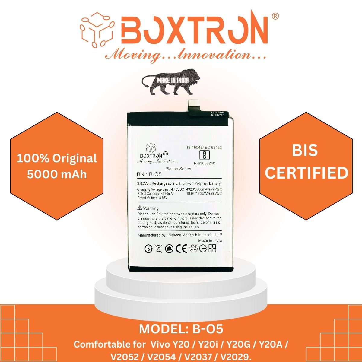 Boxtron B05 Battery Compatible for VIVO Y12s VIVO Y20 VIVO Y20S -5000mAh Battery Capacity