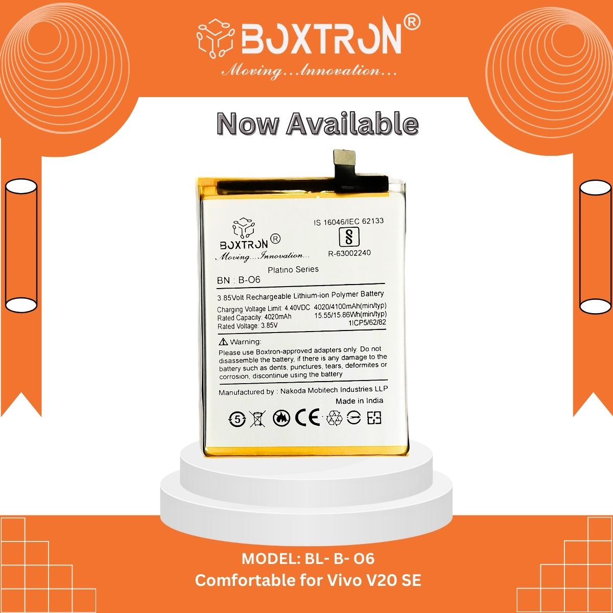 Boxtron B-06 Battery Compatible for vivo V20 SE- 4000 mAh Battery Capacity