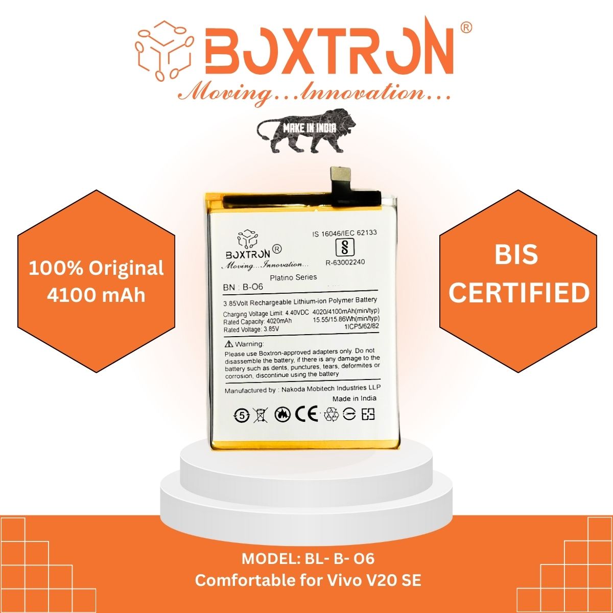 Boxtron B-06 Battery Compatible for vivo V20 SE- 4000 mAh Battery Capacity