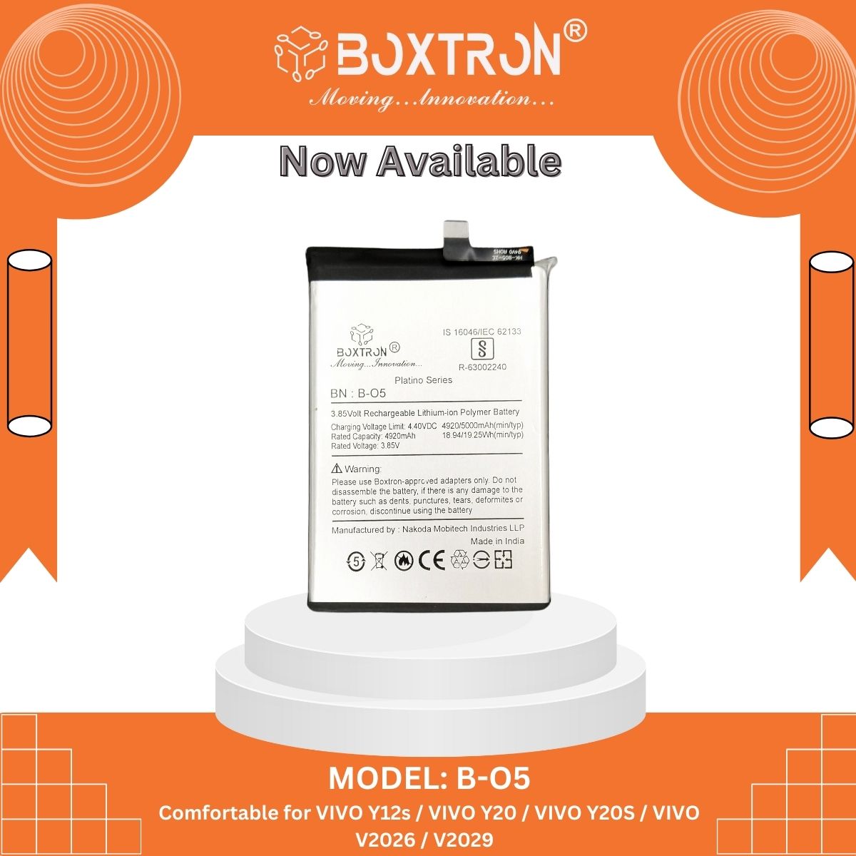 Boxtron B-Q6 Battery Compatible for Vivo V21e 5G - 4000mAh Battery Capacity