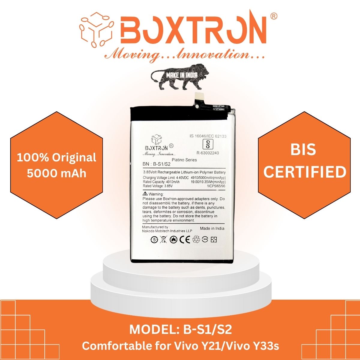 Boxtron B-S1/S2 Battery is Compatible With VIVO Y21, Y21s, Y31s 5G 4500mAh Battery Capacity