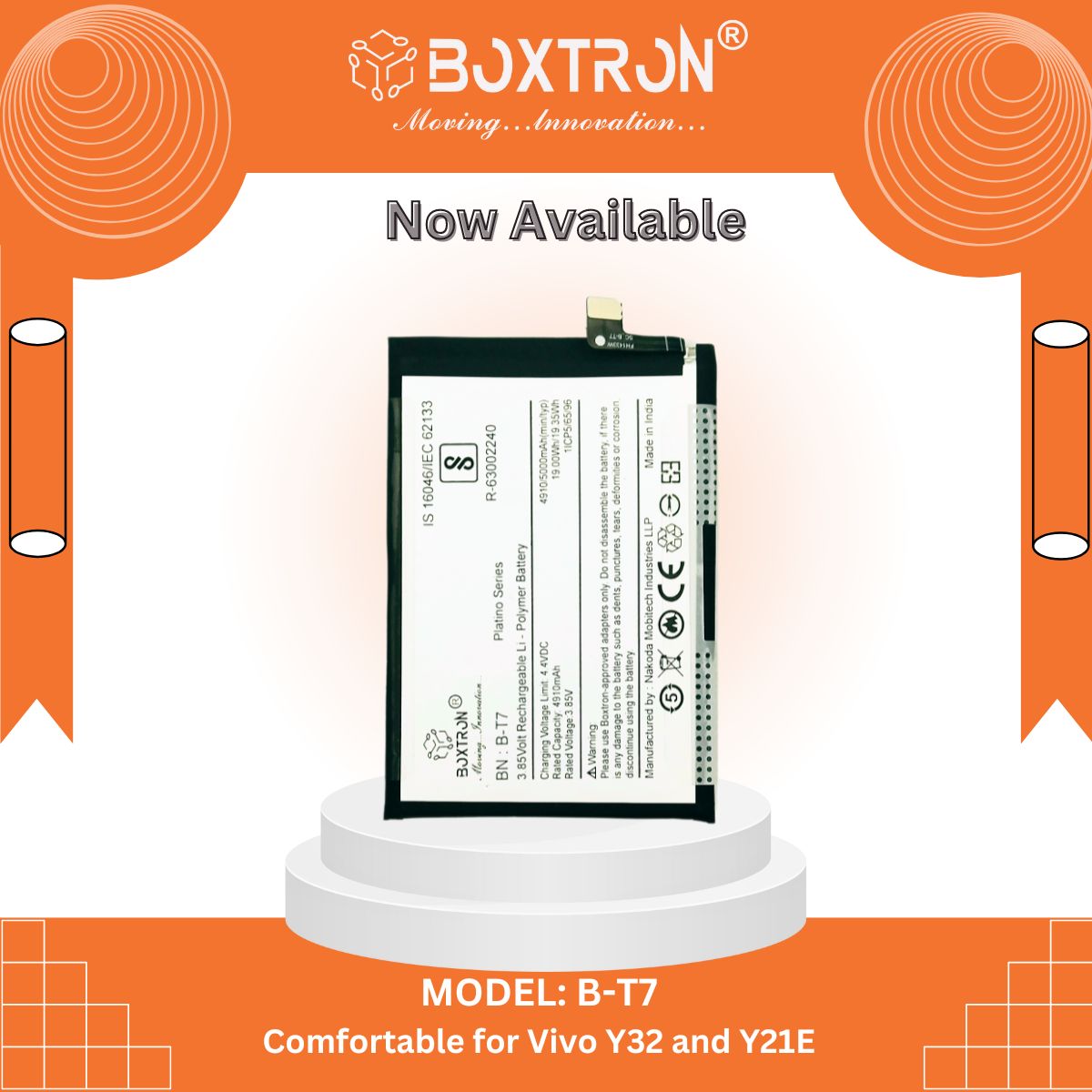 Boxtron B-T7 Battery Compatible with Vivo Y32 Y21E - 5000 mAh Battery Capacity