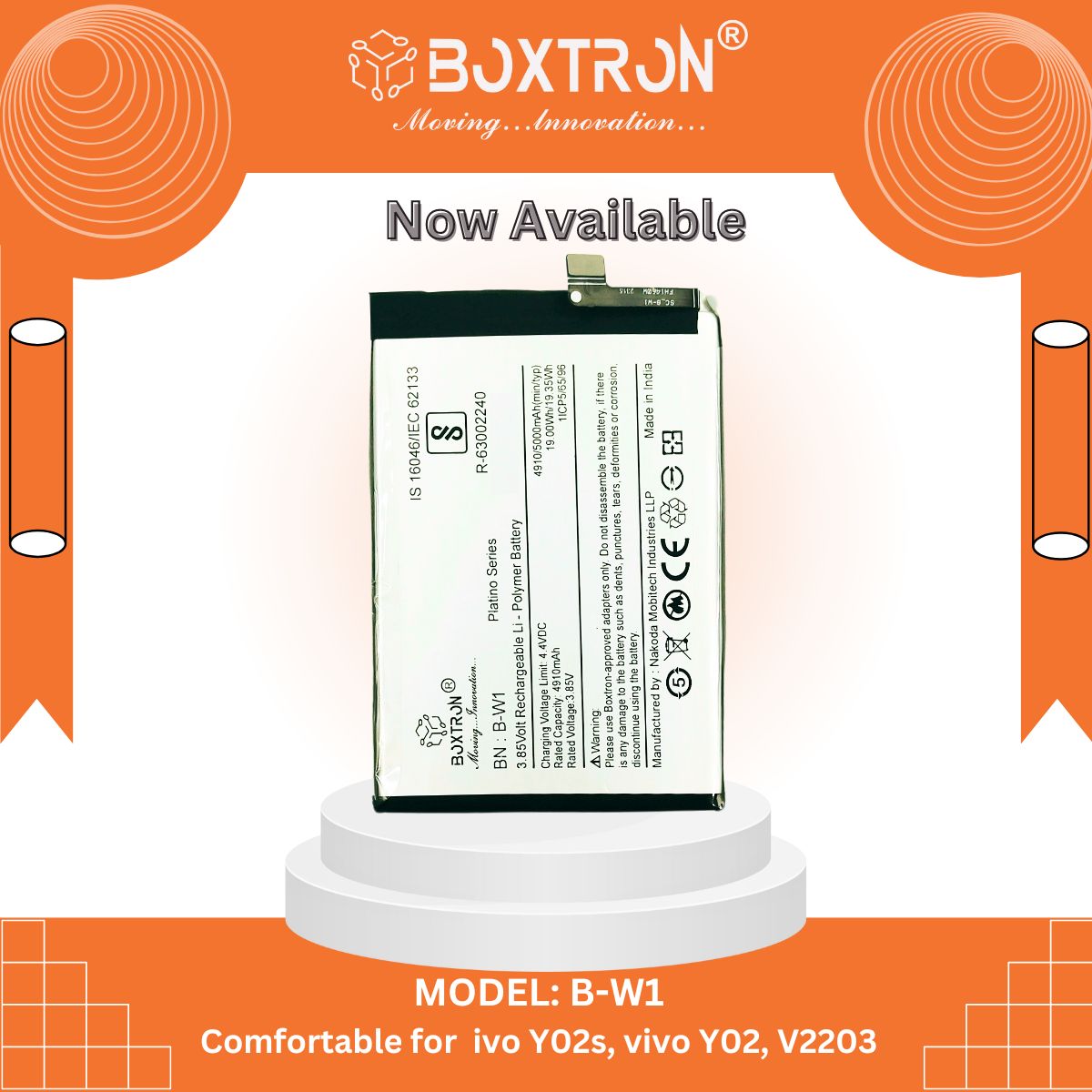 Boxtron B-W1 Battery Compatible with vivo Y02s, Y02, V2203, battery Capacity 5000 mah