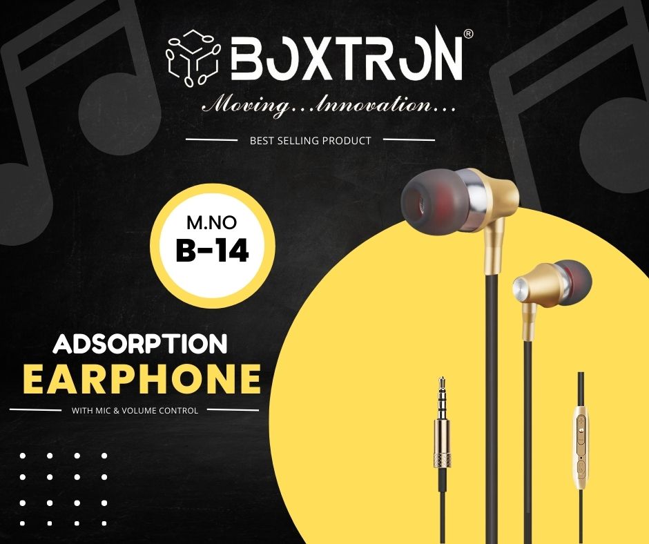 Boxtron B14 Metal Wired Adsorption Earphone.