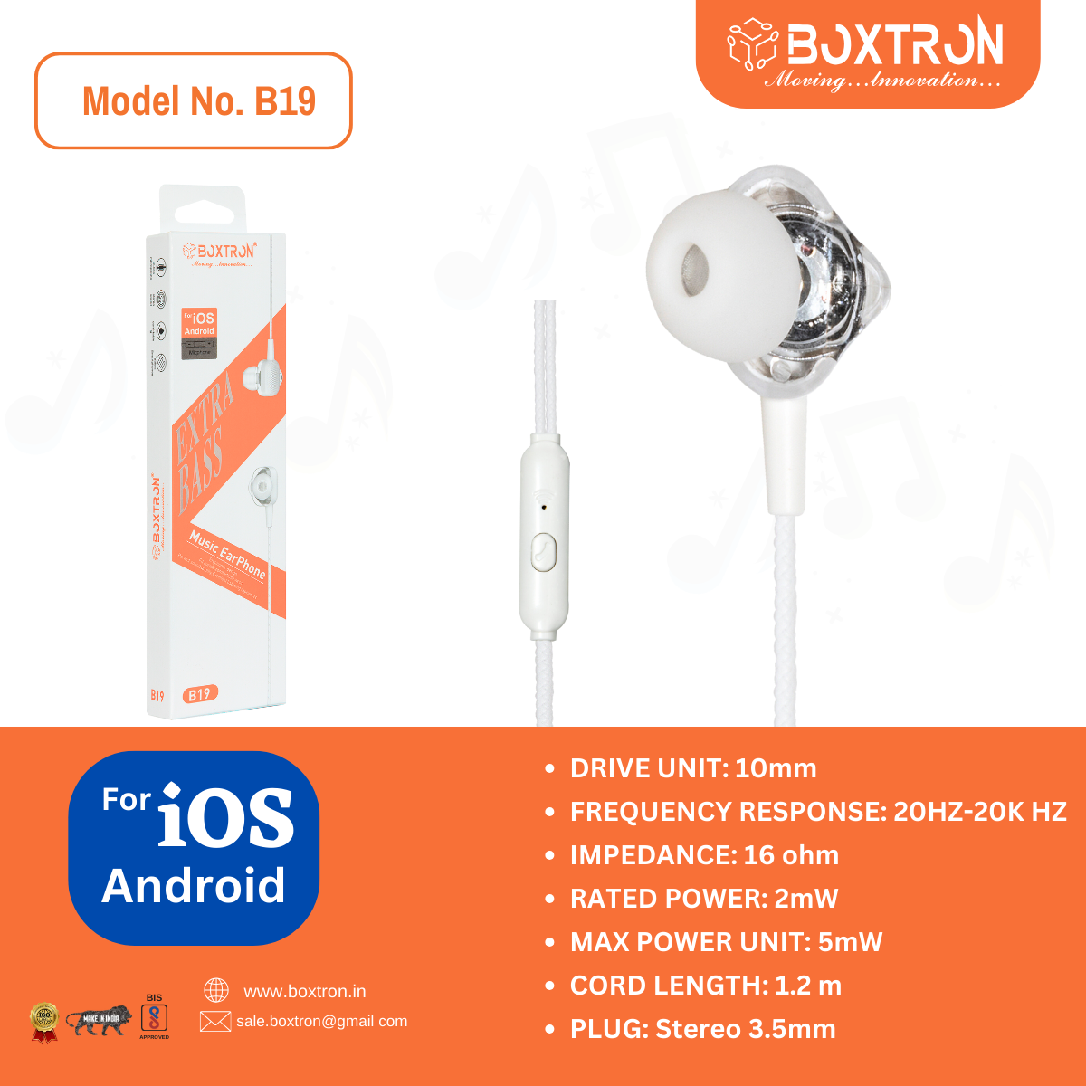 Earphone Boxtron B19 Extra Bass Earphone . .