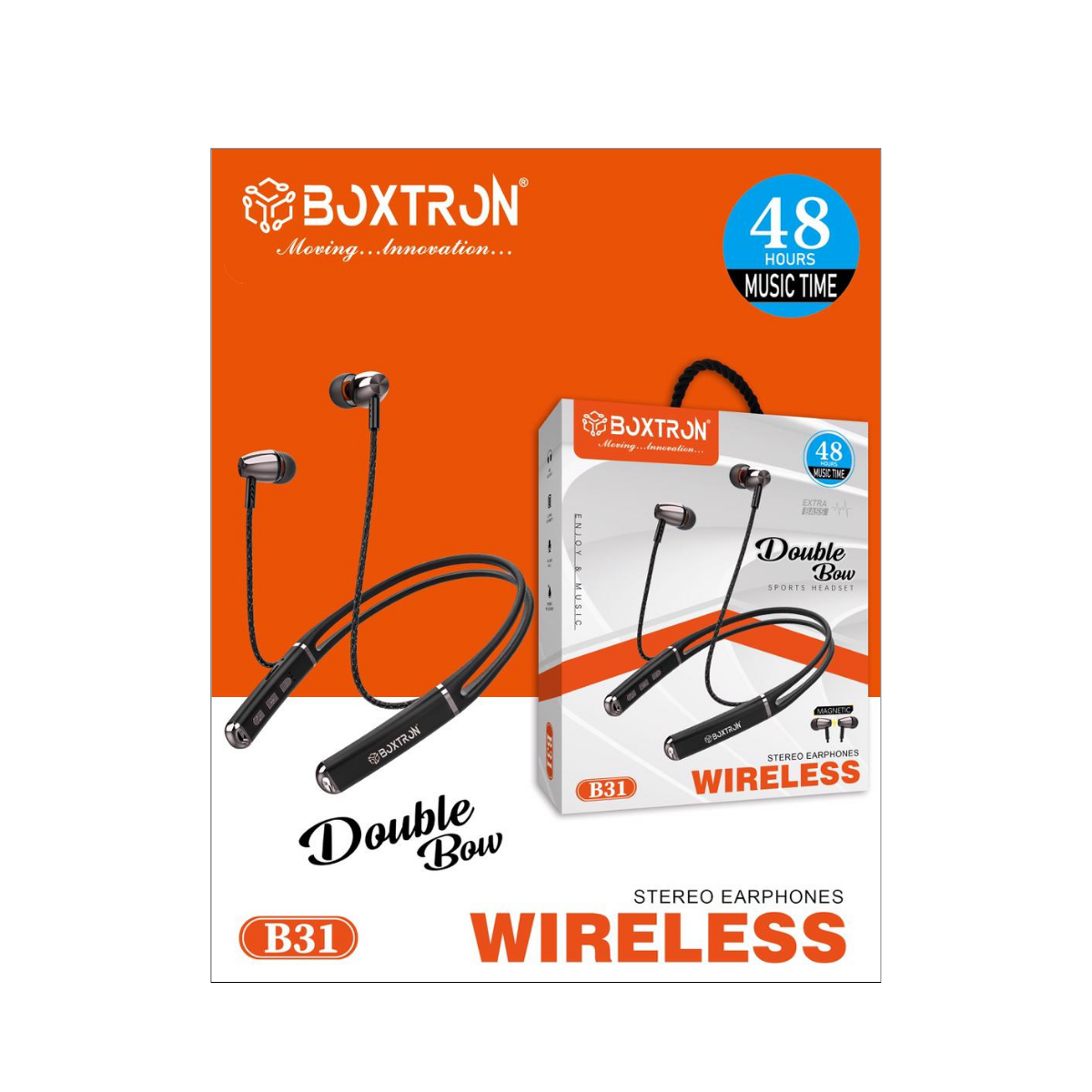 Boxtron B31 Wireless Bluetooth Neckband Magnetic earplugs. .