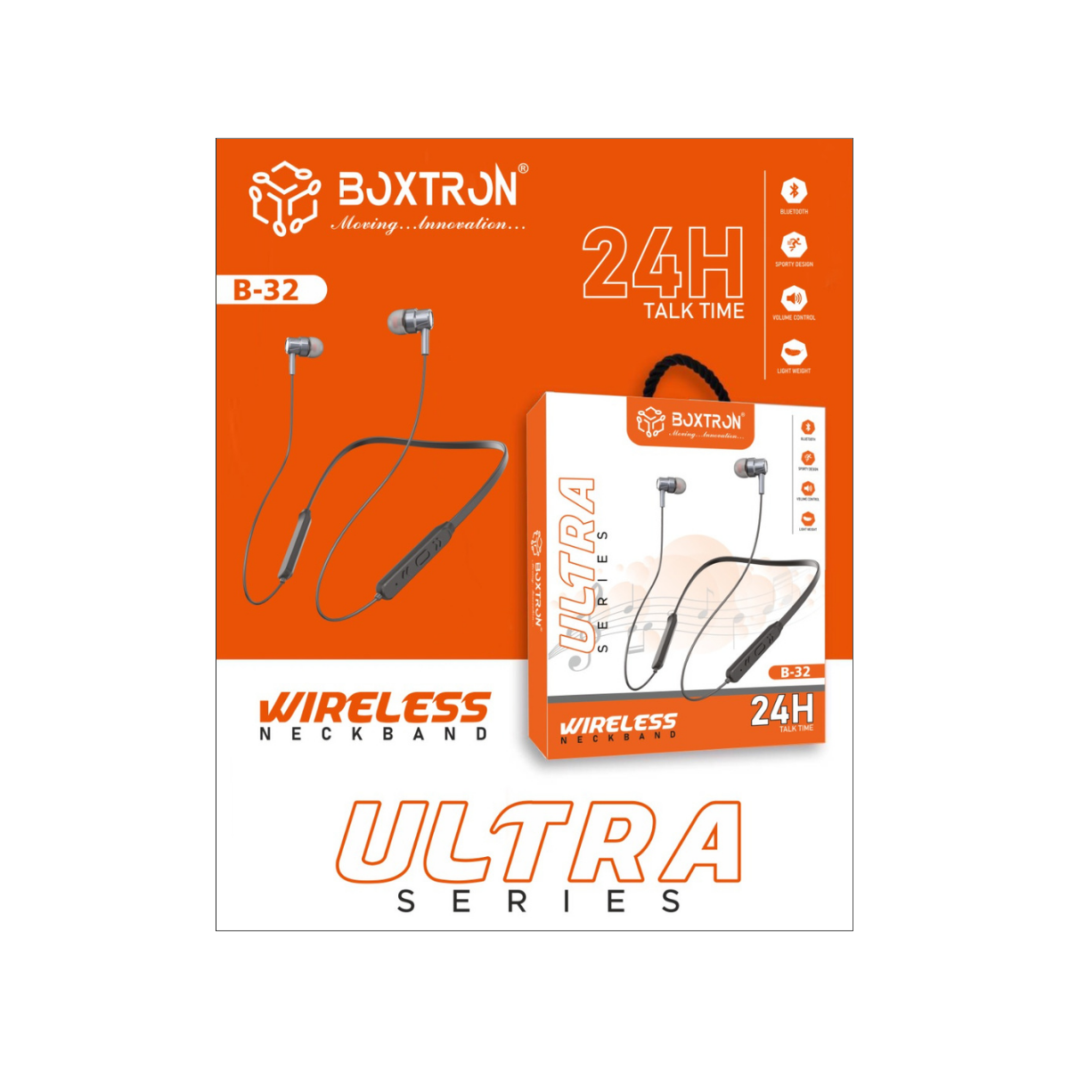 Boxtron B32 Wireless Bluetooth Neckband Magnetic Earplugs