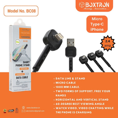 Boxtron BC08 IPhone Smart Phone Stand fast Charging And Data Transfer Cable. 2.4 Ampere