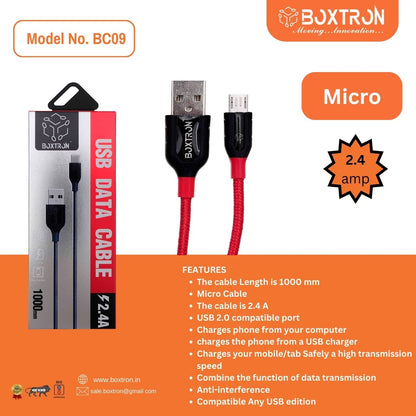 Boxtron BC09 Micro USB Fast charging Data Cable of 2.4 Ampere