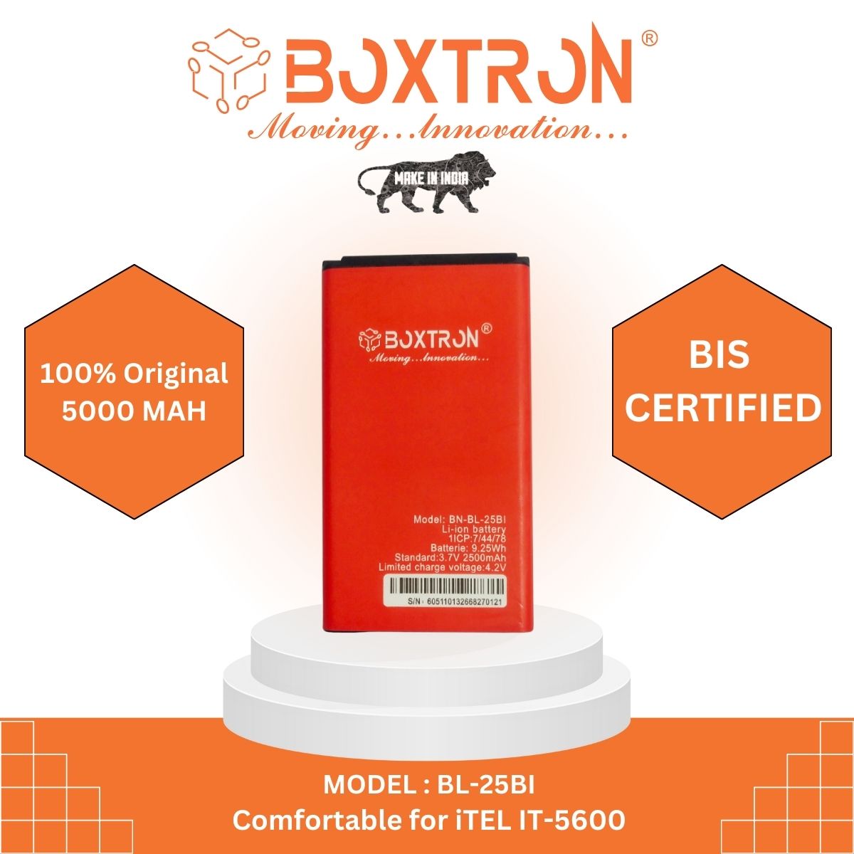 Boxtron BL-25BI Battery Compatible with ITEL It5600 / 5600 / It5606 / 5606 / Itel Power 400 - 2500 MAh Battery Capacity