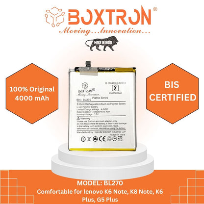 Boxtron BL270 Battery Compatible for Lenovo K6 Note, K6 Plus, K8 Note - 4000mAh Battery Capacity