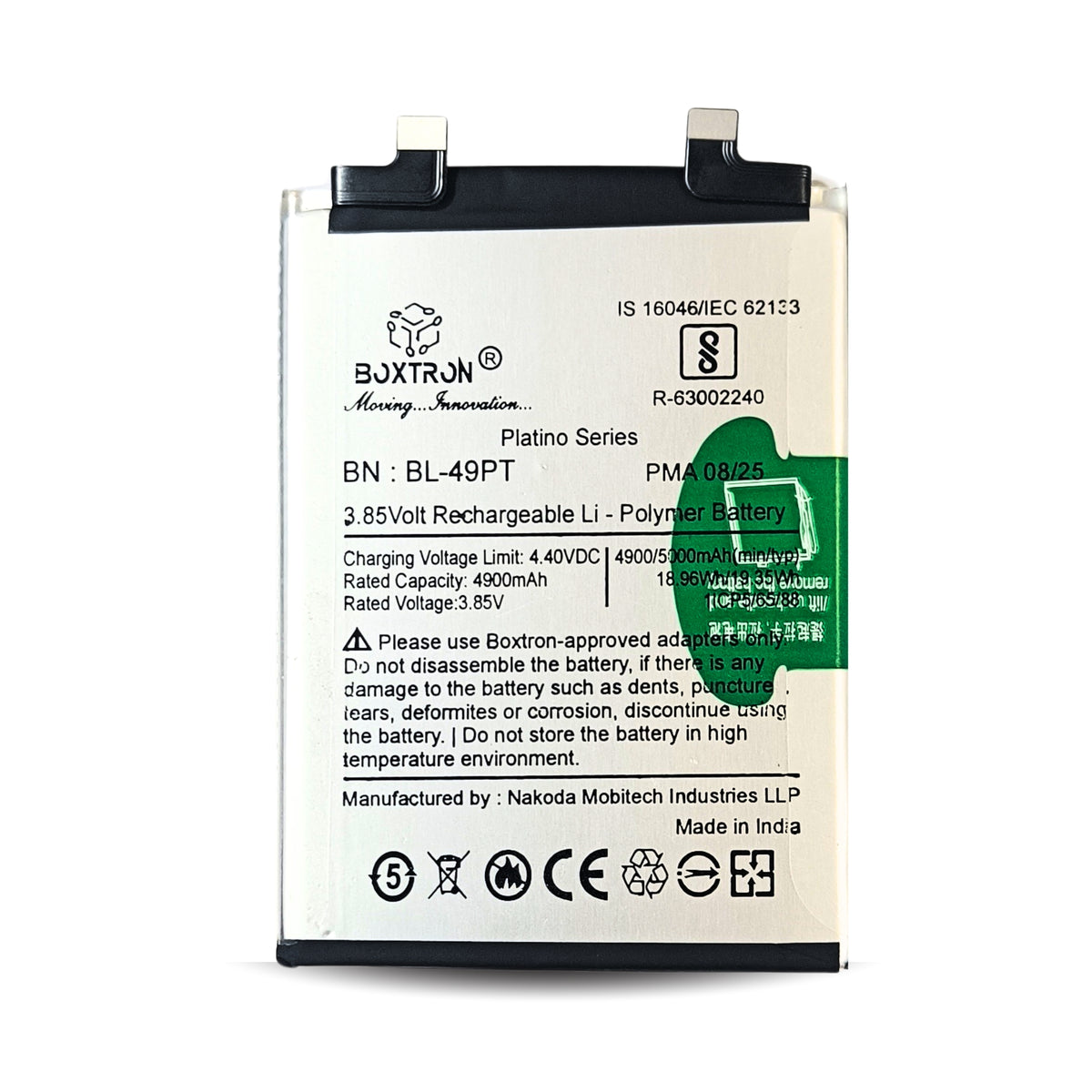 BOXTRON BN-BL-49PT 5000mAh Li-Polymer Rechargeable Battery for Tecno Pova 5 Pro 5G | 3.85V | BIS Certified | Platino Series | Made in India
