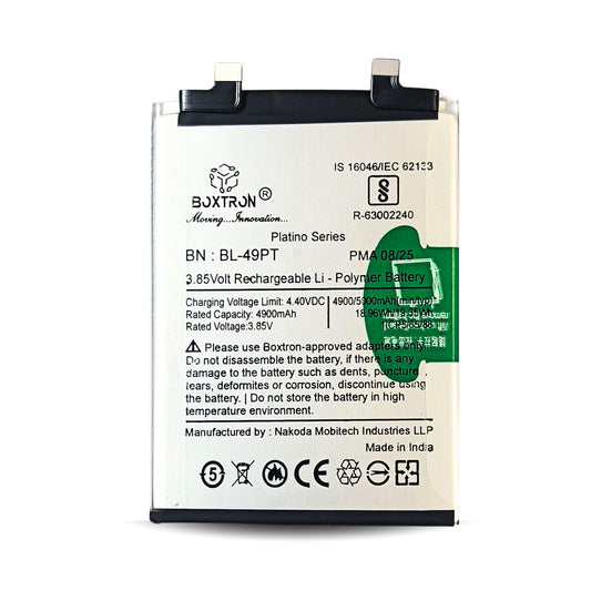 BOXTRON BN-BL-49PT 5000mAh Li-Polymer Rechargeable Battery for Tecno Pova 5 Pro 5G | 3.85V | BIS Certified | Platino Series | Made in India