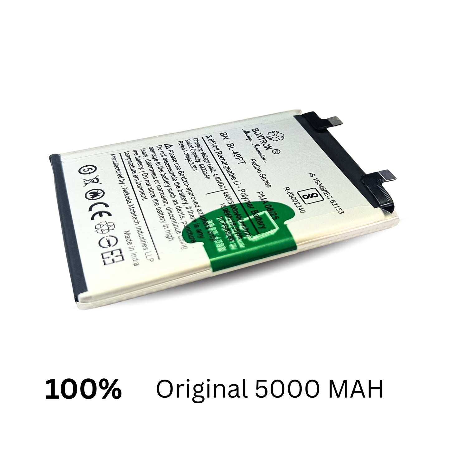 BOXTRON BN-BL-49PT 5000mAh Li-Polymer Rechargeable Battery for Tecno Pova 5 Pro 5G | 3.85V | BIS Certified | Platino Series | Made in India