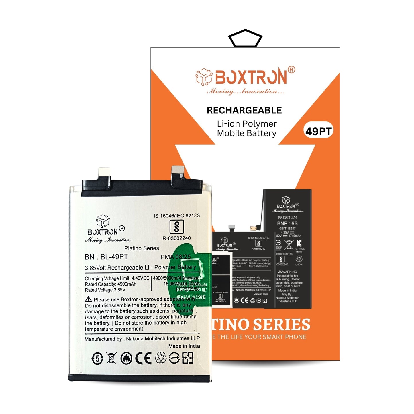 BOXTRON BN-BL-49PT 5000mAh Li-Polymer Rechargeable Battery for Tecno Pova 5 Pro 5G | 3.85V | BIS Certified | Platino Series | Made in India