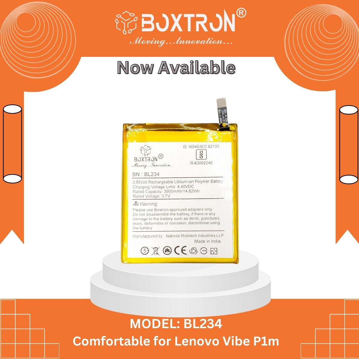 Boxtron BL234 Battery Compatible for Lenovo_A5000 - 3900 mAh Battery Capacity