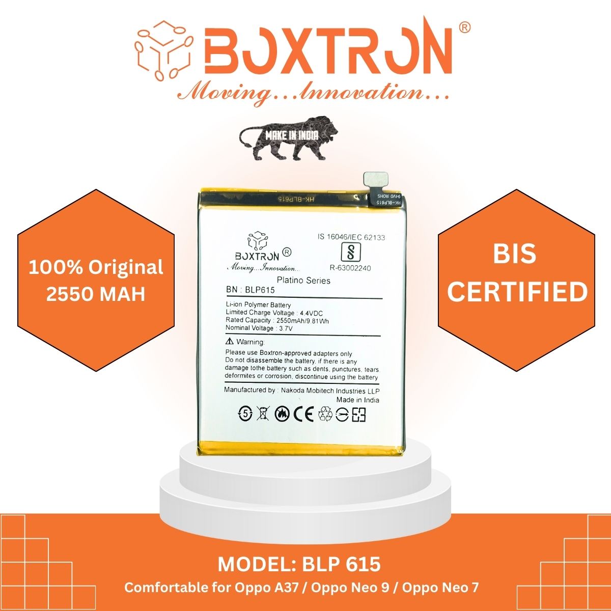 Boxtron  BLP615 Battery Compatible with Oppo A37 / NEO 9 / A37 T / A37 M - 2550mAh Battery Capacity