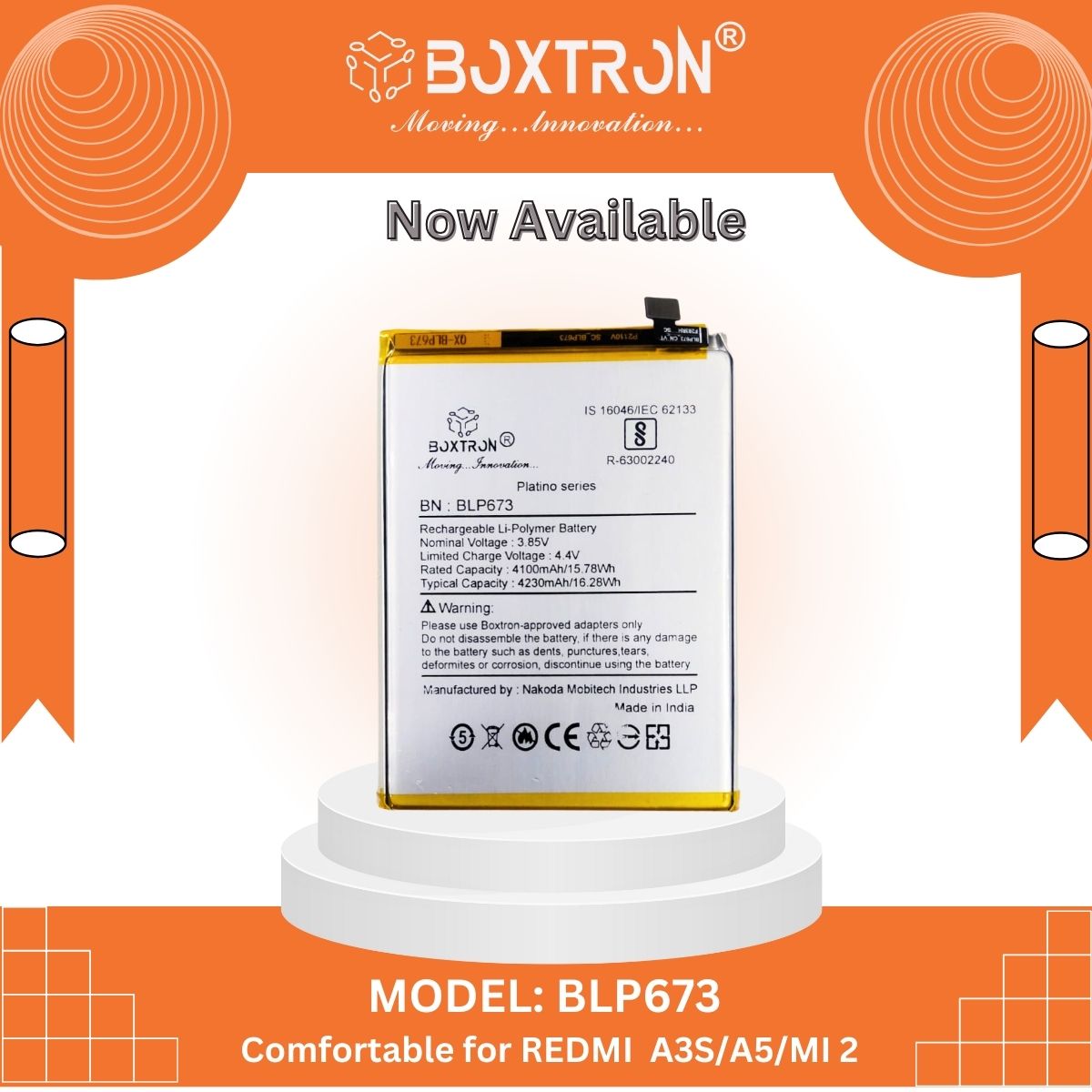 Boxtron BLP673 Battery for Oppo A12, A7, A5, A11k, A5S, A3S, Realme C1, Realme 2 - 4230 mAh Battery Capacity