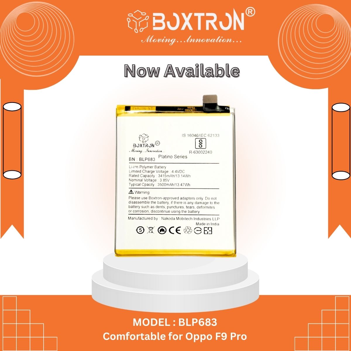 Boxtron BLP689 /BLP683 Battery Compatible for Oppo F9 Pro /Realme 2 Pro 3600mAh Battery Capacity