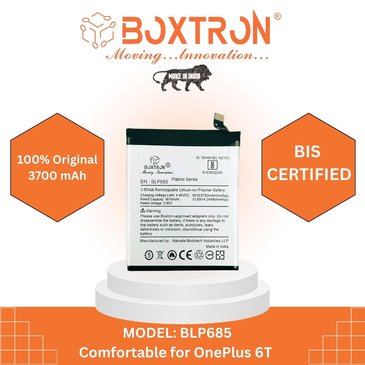 Boxtron BLP685 Battery Compatible for Oneplus 6T / Oneplus 7 - 3700mAh Battery Capacity