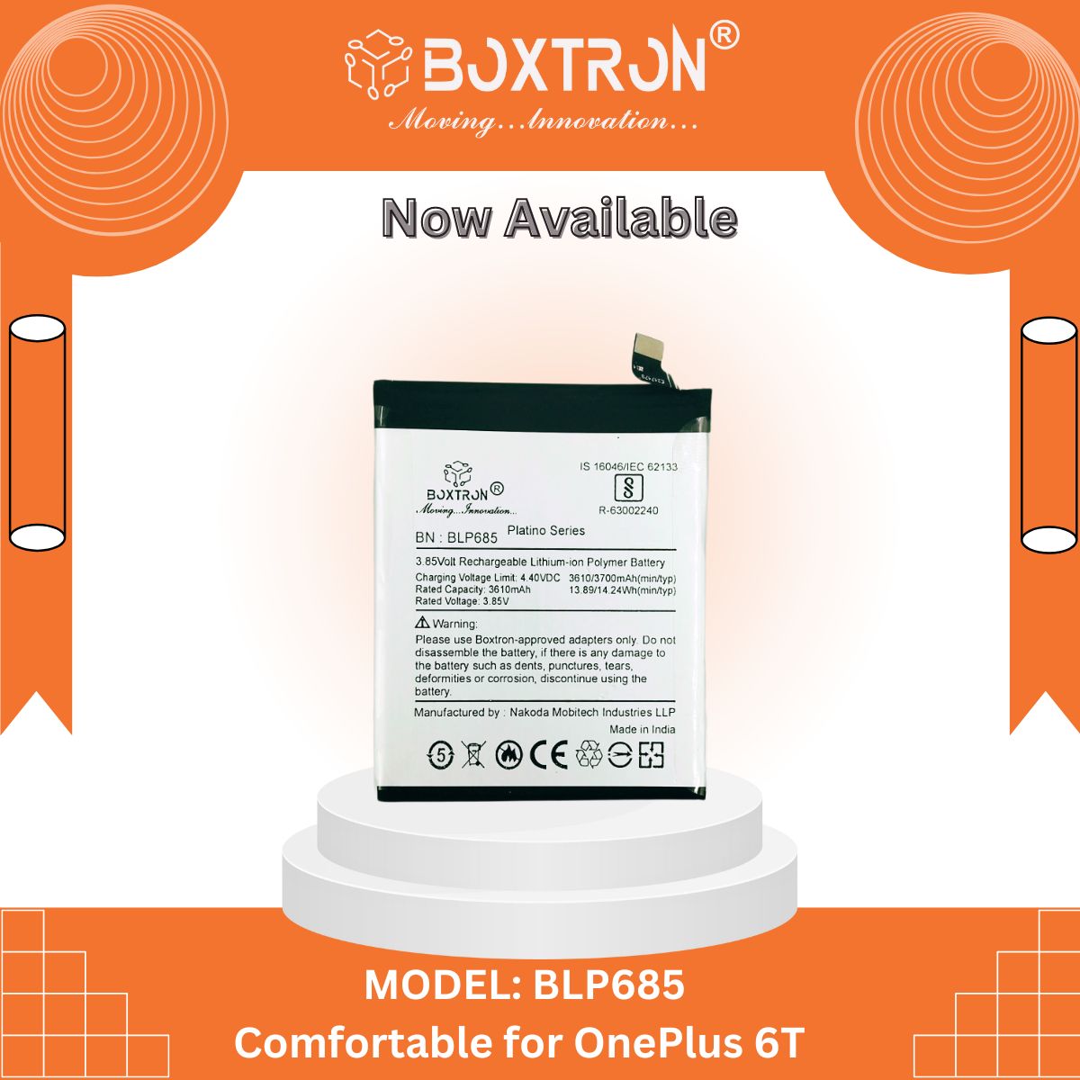 Boxtron BLP685 Battery Compatible for Oneplus 6T / Oneplus 7 - 3700mAh Battery Capacity