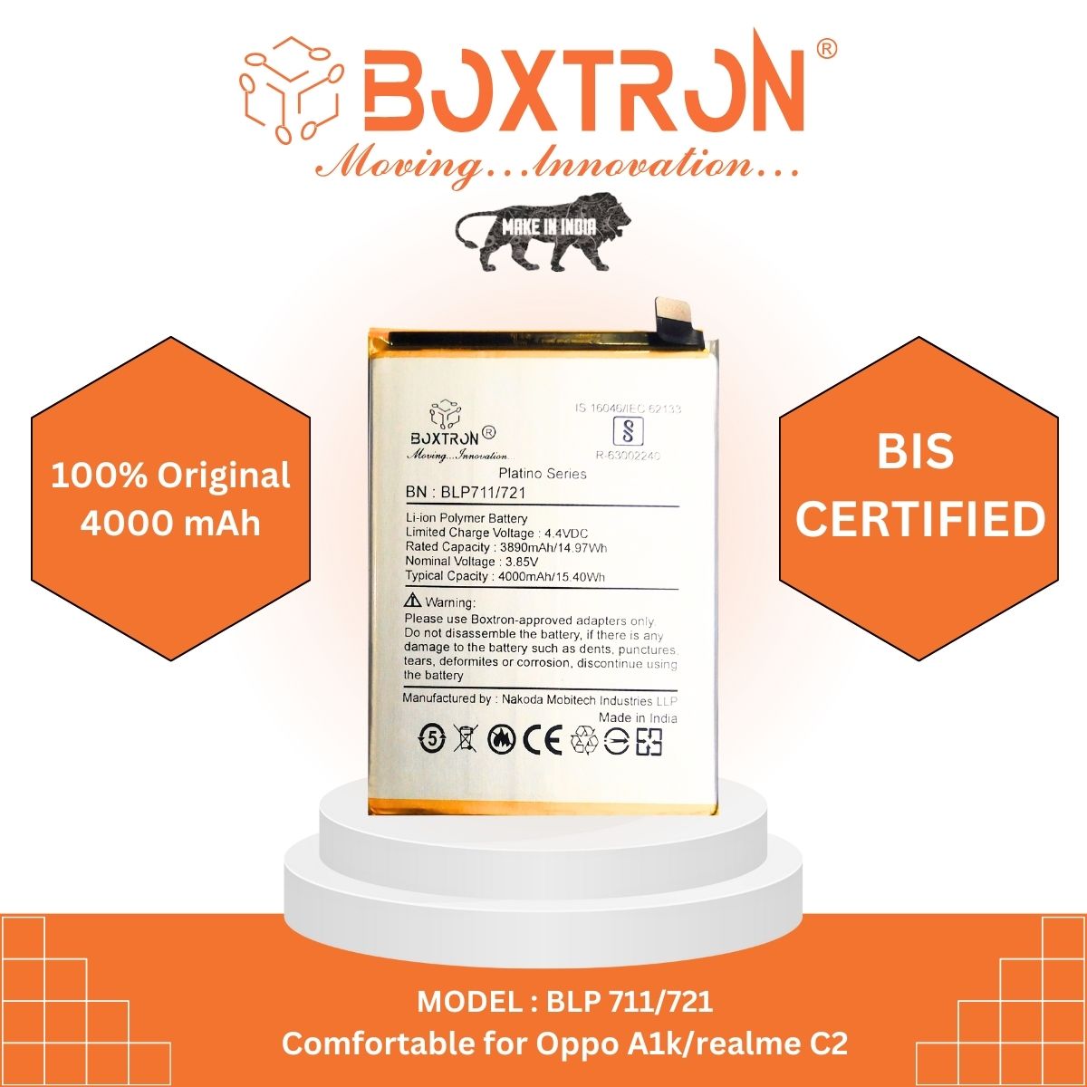 Boxtron Blp-711 Battery Compatible for Oppo A1k - 4000mAh Battery Capacity