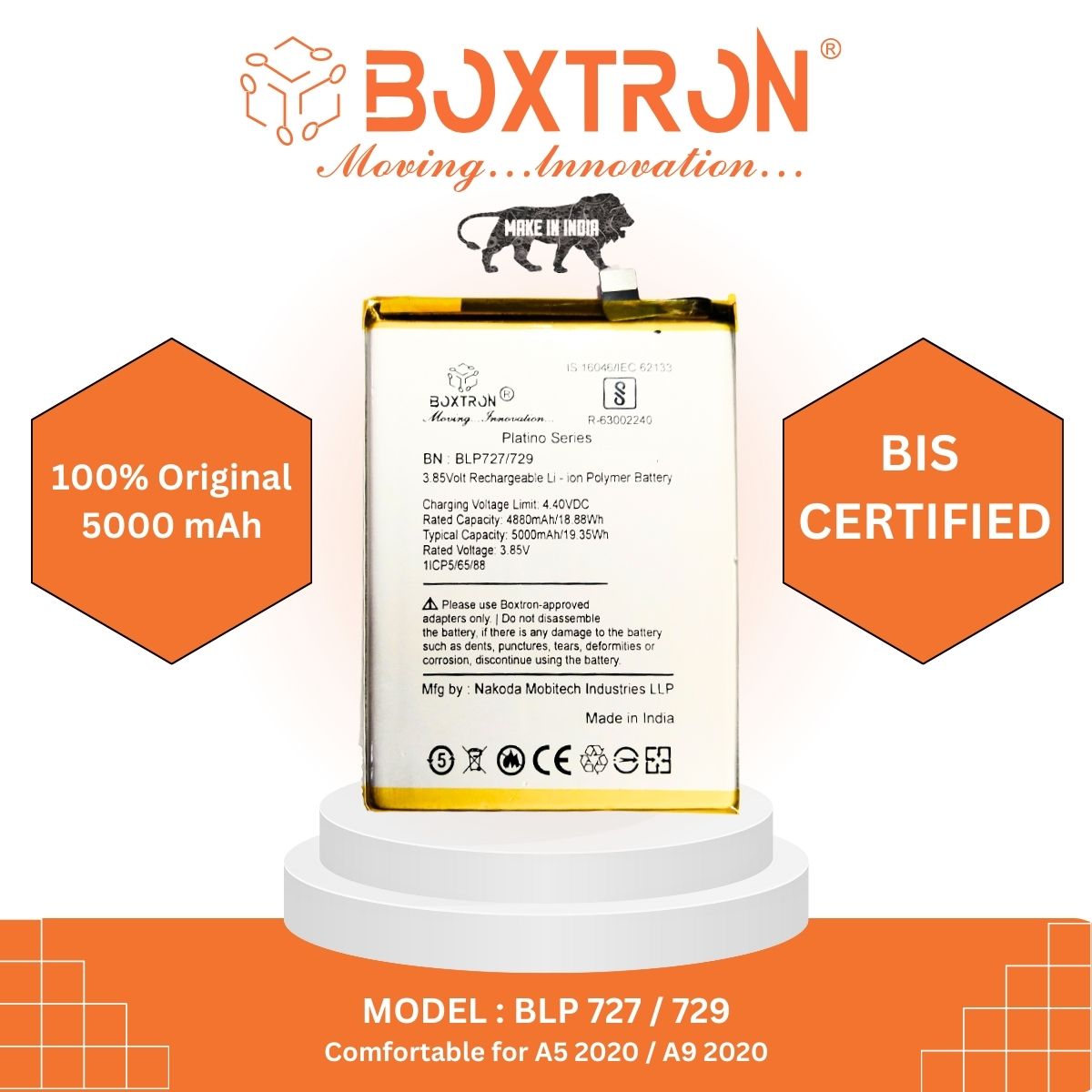 Boxtron BLP727 BATTERY Compatible For Oppo A5-2020 / A9-2020 - 5000mAh Battery Capacity