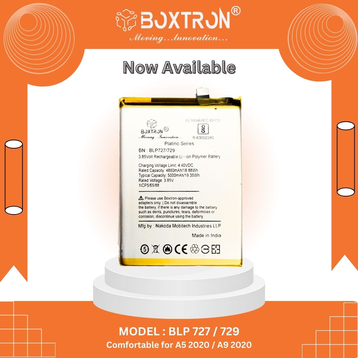 Boxtron BLP727 BATTERY Compatible For Oppo A5-2020 / A9-2020 - 5000mAh Battery Capacity