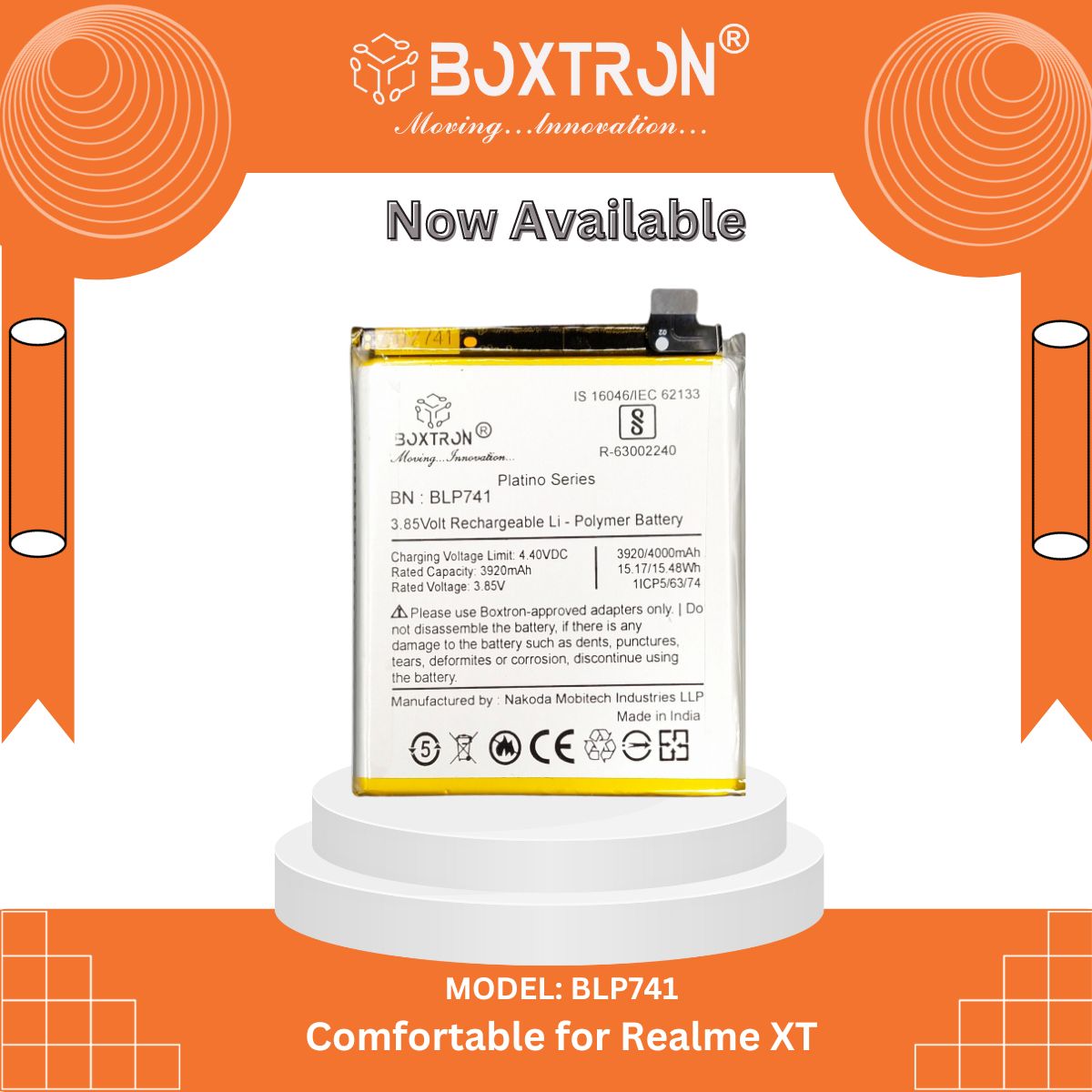 Boxtron BLP741 Battery Compatible  Realme X2, XT 3920mAh battery capacity