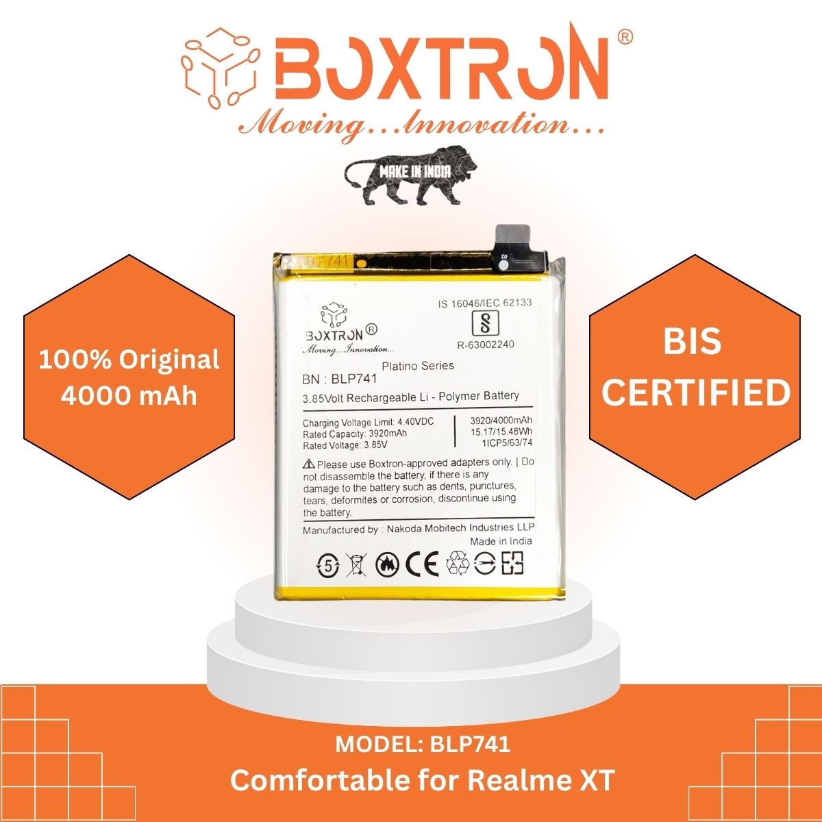 Boxtron BLP741 Battery Compatible  Realme X2, XT 3920mAh battery capacity