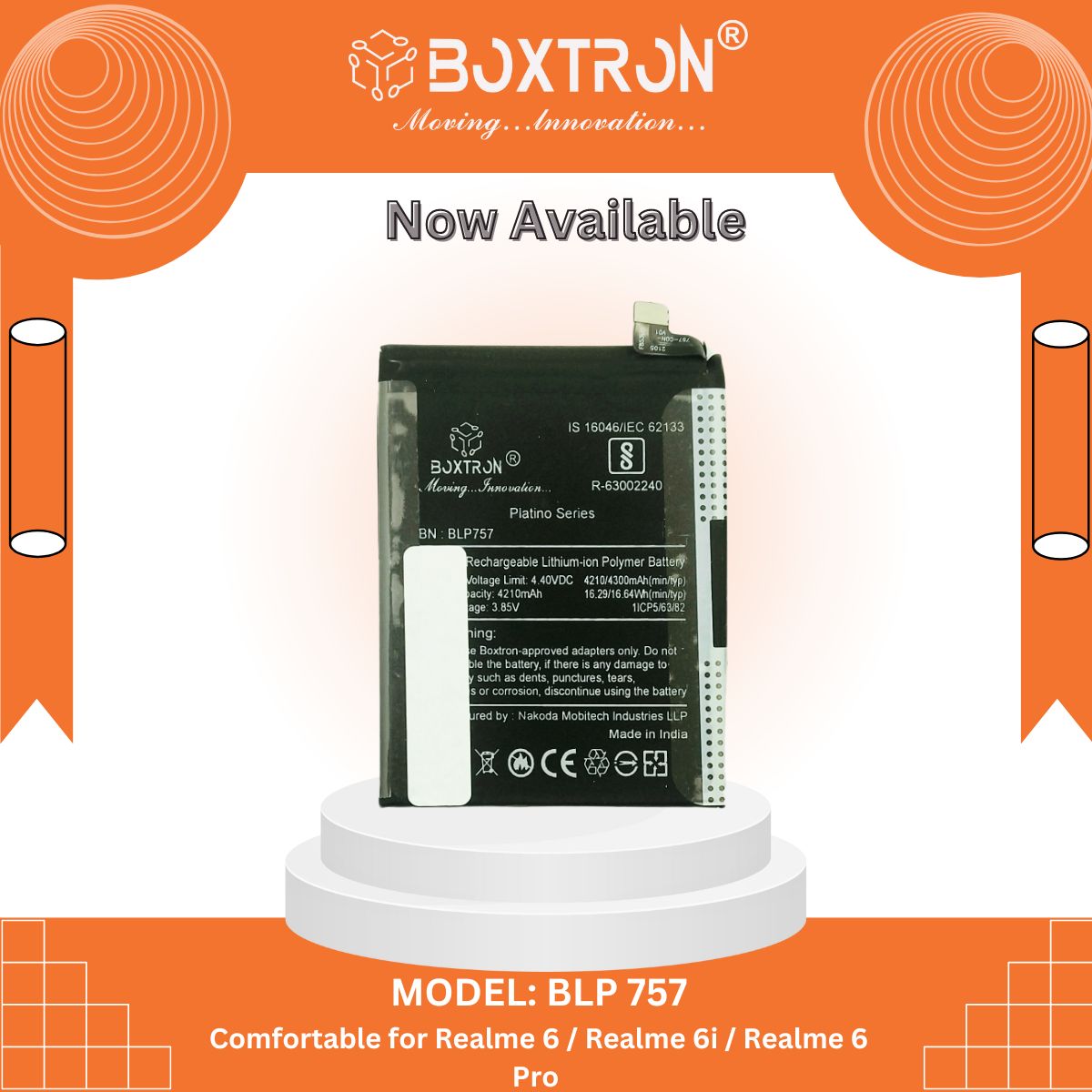 Boxtron BLP757 Mobile Battery Compatible for Oppo Realme 6i / Realme 6 / Realme 6 Pro/BLP-757 / BLP757 4300mAh battery capacity,