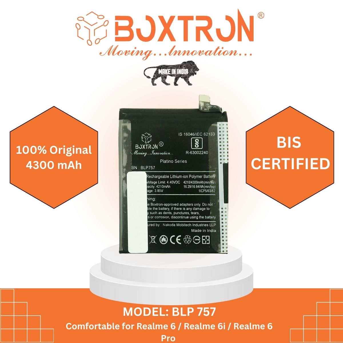 Boxtron BLP757 Mobile Battery Compatible for Oppo Realme 6i / Realme 6 / Realme 6 Pro/BLP-757 / BLP757 4300mAh battery capacity,