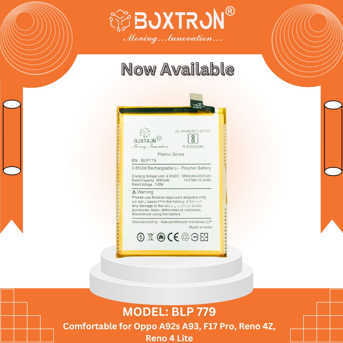 Boxtron BLP779 Battery for Oppo F17 PRO /Reno 4 Z 5G 4000mAh Battery Capacity