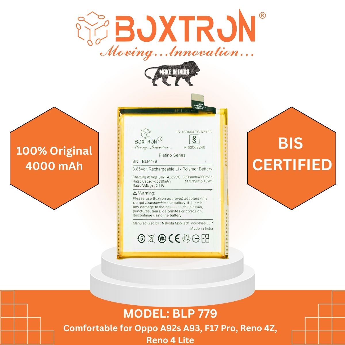 Boxtron BLP779 Battery for Oppo F17 PRO /Reno 4 Z 5G 4000mAh Battery Capacity