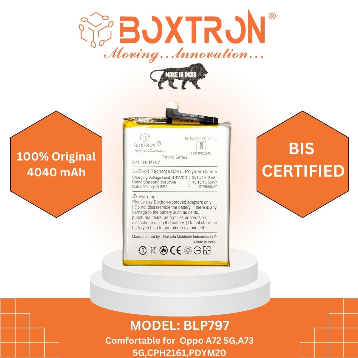 Boxtron BLP797 Battery for Oppo A72 5G 4000mAh battery capacity