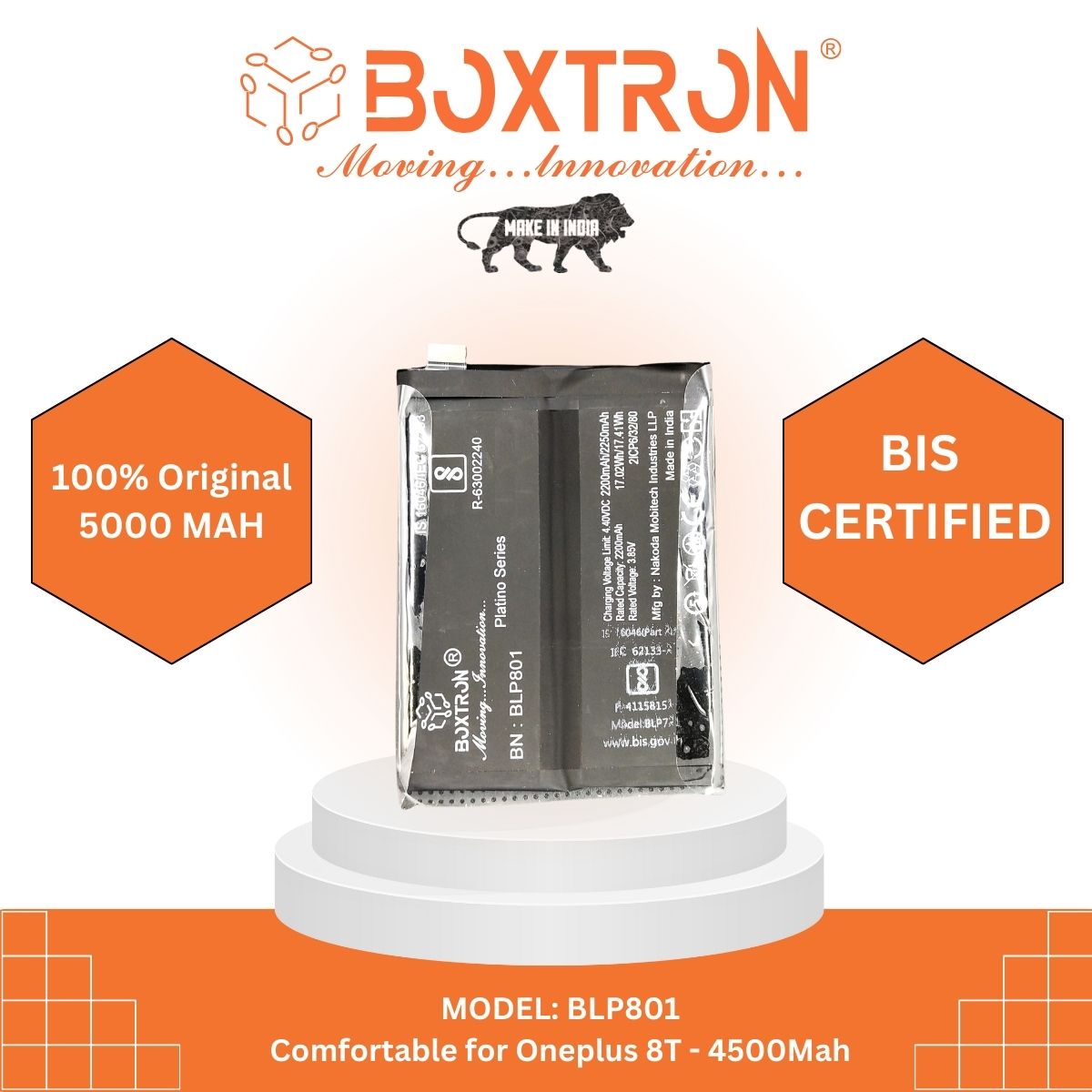 Boxtron BLP801 battery for Oneplus 8T / Oneplus 9R, battery capacity of 4500mAh