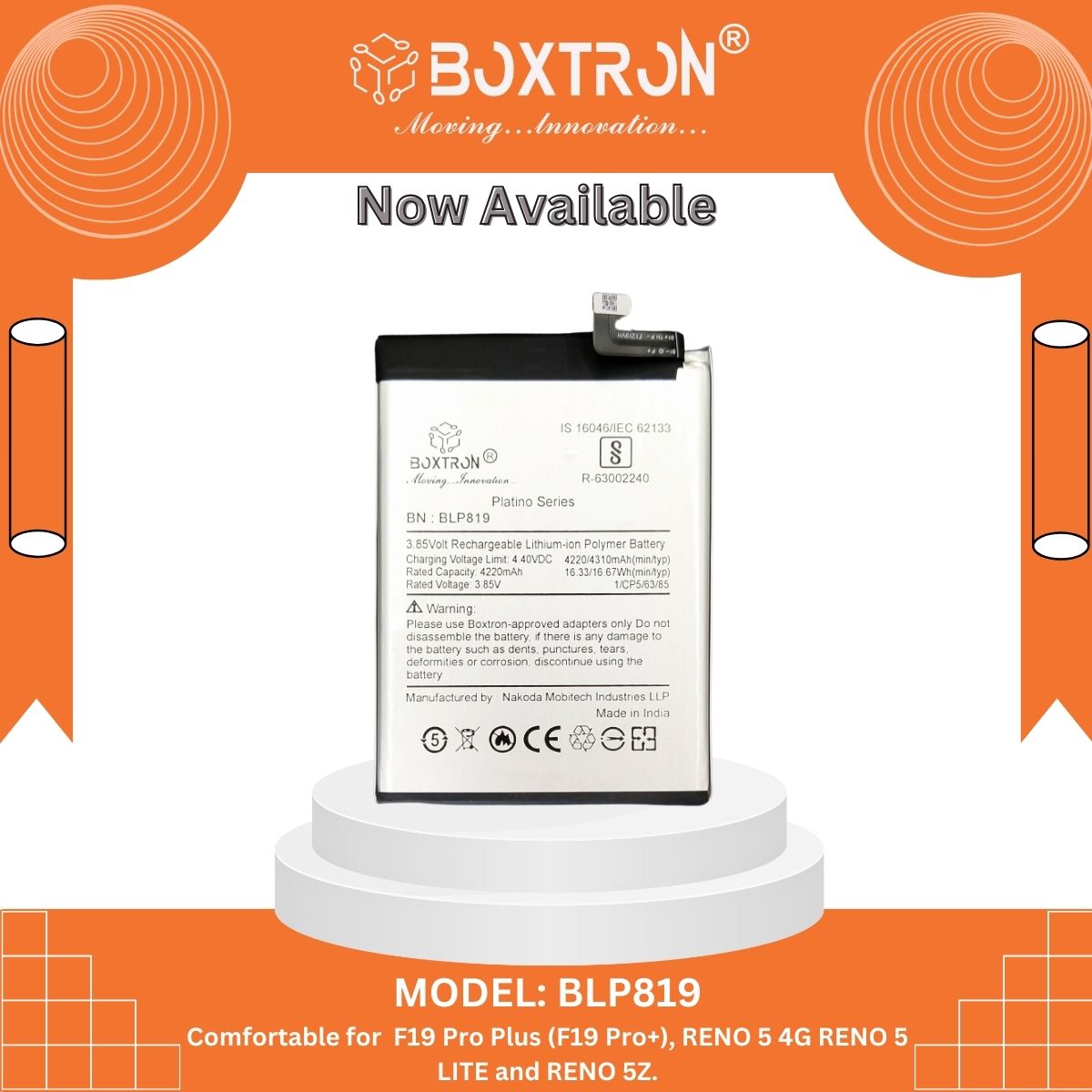 Boxtron BLP819 Battery Compatible for Oppo A57/ 5 4G / 5 LITE / 5Z - 4000mAh Battery Capacity