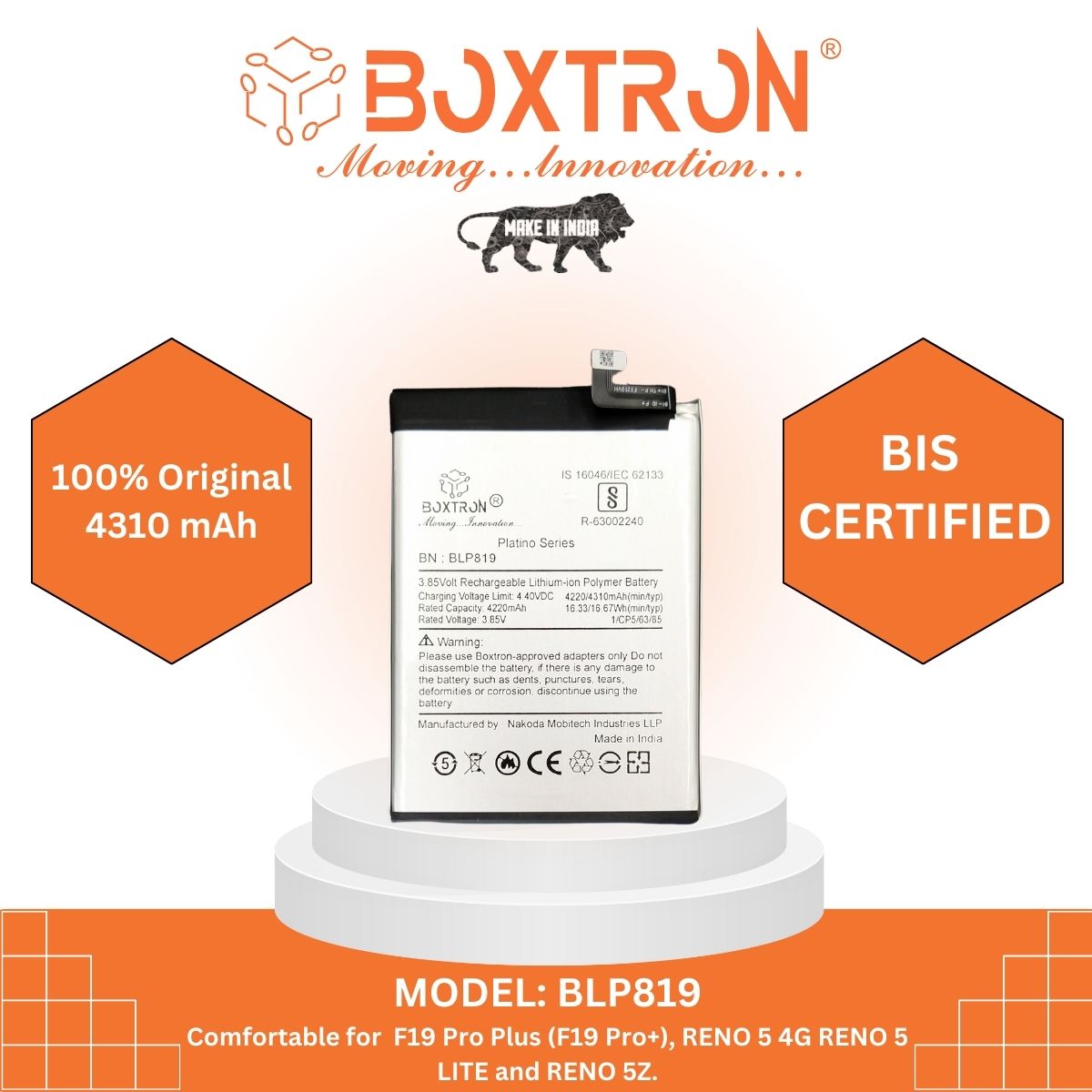 Boxtron BLP819 Battery Compatible for Oppo A57/ 5 4G / 5 LITE / 5Z - 4000mAh Battery Capacity