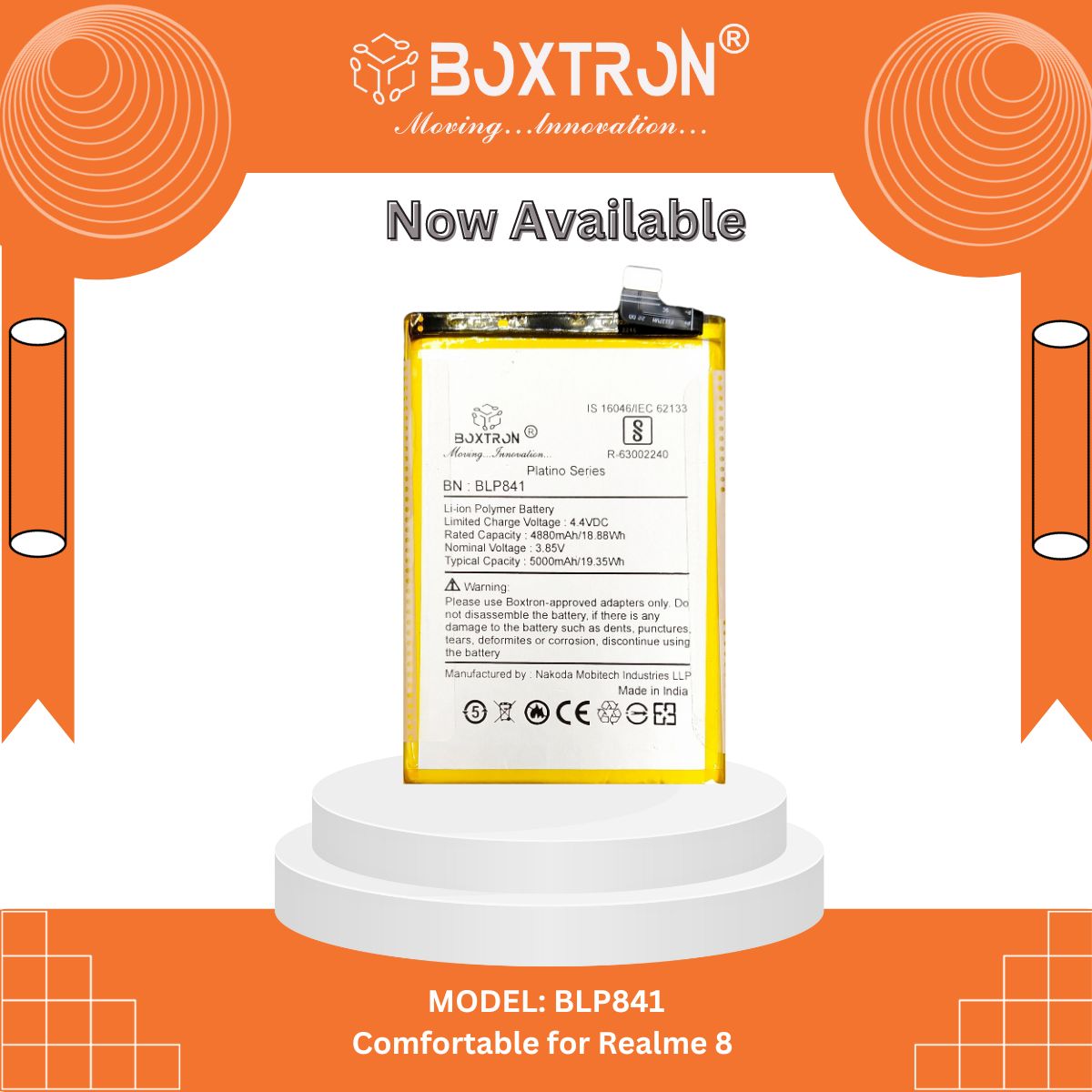 Boxtron BLP841 Battery Compatible for Realme 8 - 5000mAh Battery Capacity