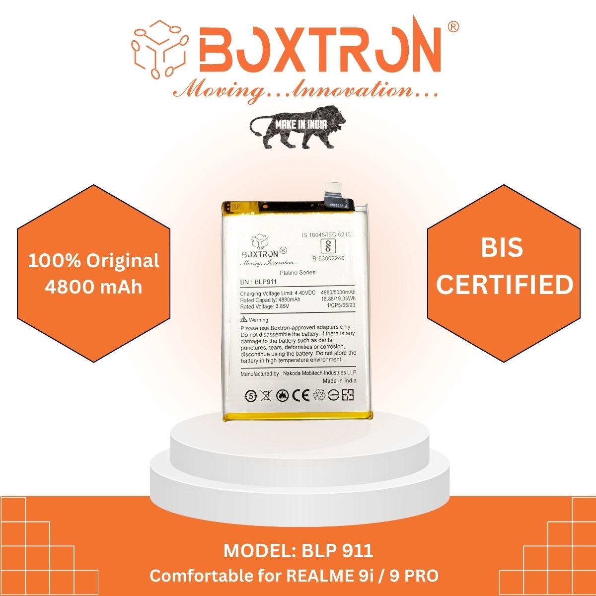 Boxtron BLP 911 battery Compatible for Oppo Realme 9i / 9 Pro - 5000 mAh Battery Capacity