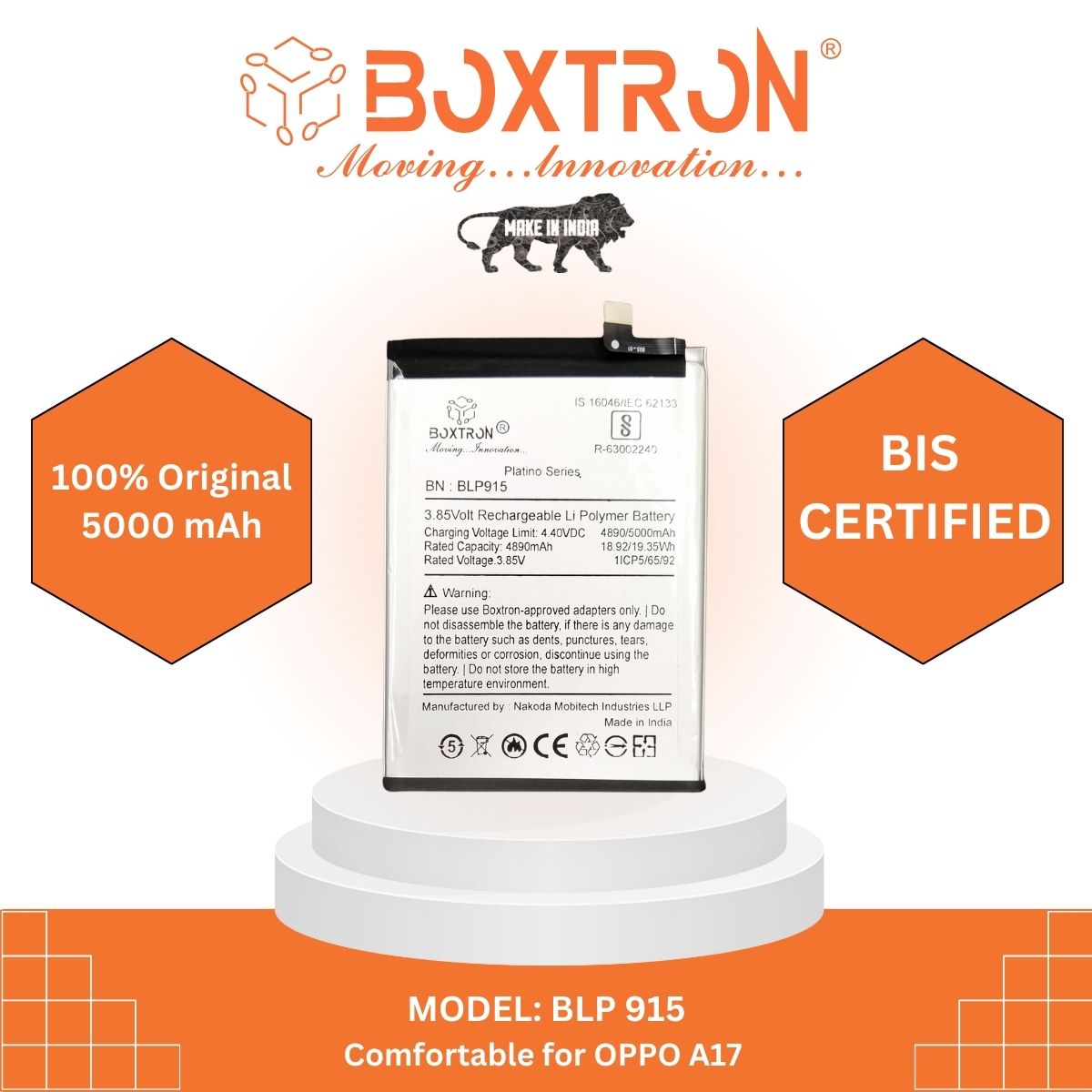 Boxtron BLP915 Battery Compatible for Oppo A57 5G - 5000mAh Battery Capacity