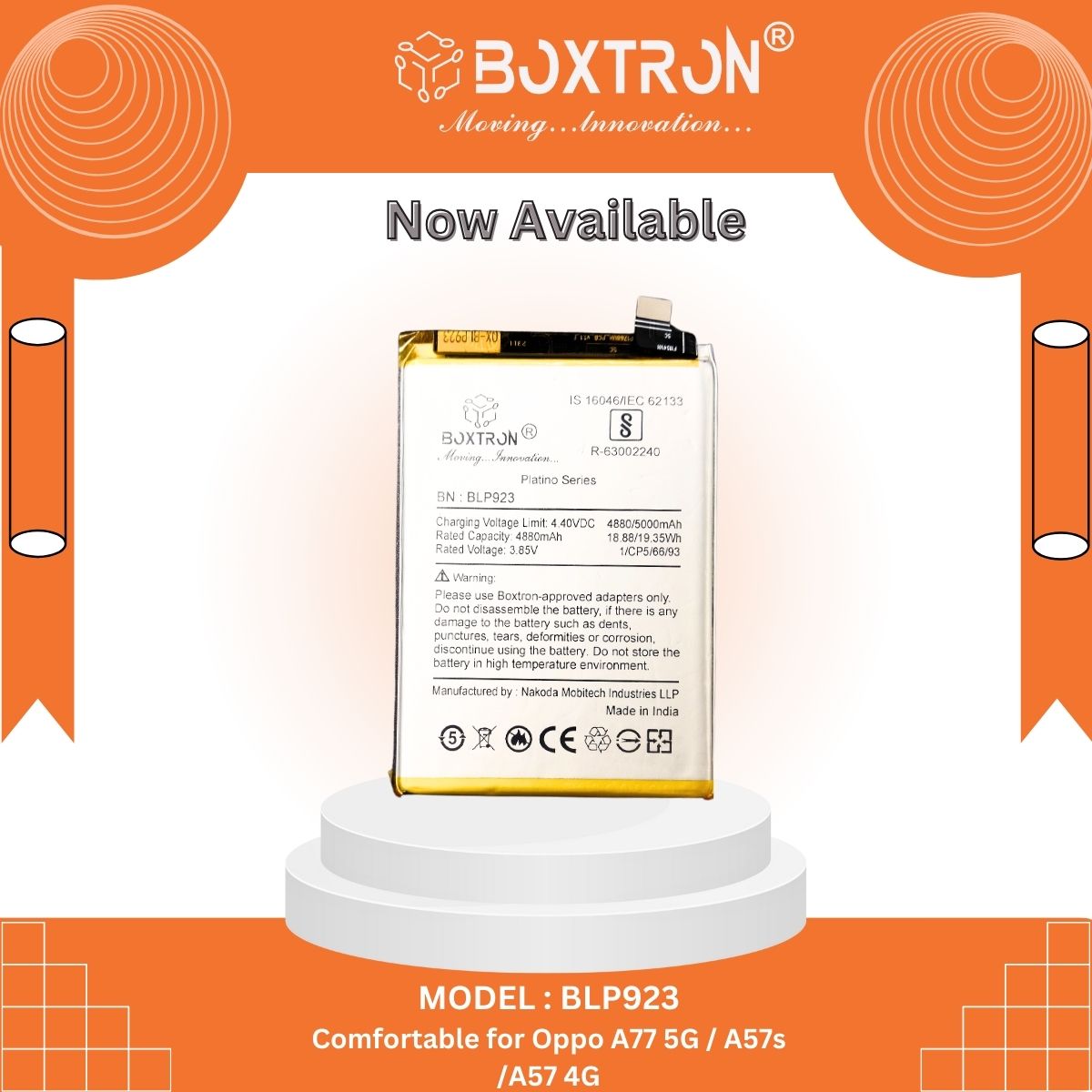 Boxtron BLP923 (5000 mAh) Battery Compatible for Oppo A57. .