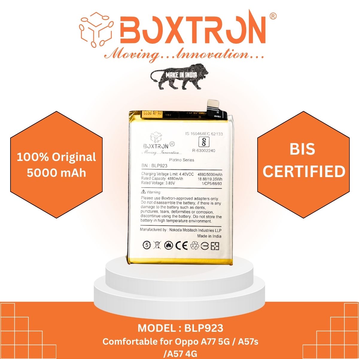 Boxtron BLP923 (5000 mAh) Battery Compatible for Oppo A57. .