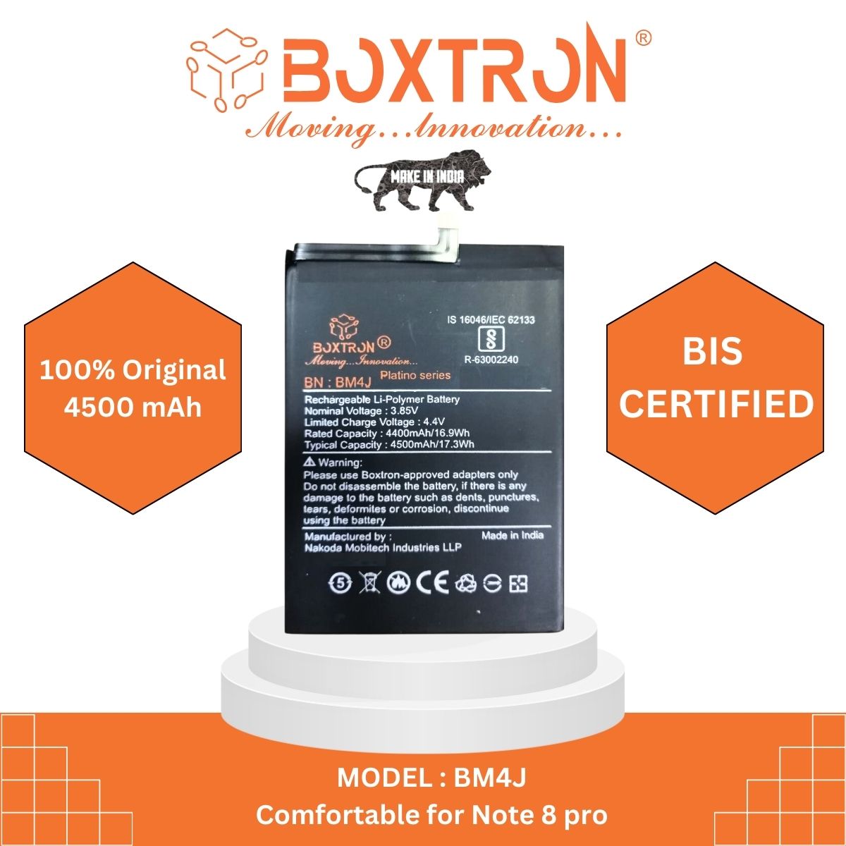 Boxtron BM4J Battery Compatible for Xiaomi Redmi Mi Note 8 Pro - 4500 mAh Battery Capacity