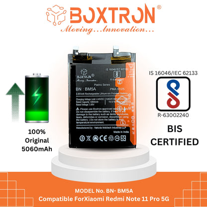 Boxtron Mobile Battery For Xiaomi Redmi Note 11 Pro 5G | Model BM5A (5000mAh, Lithium-ion, BIS Approved, 180 Days Warranty)