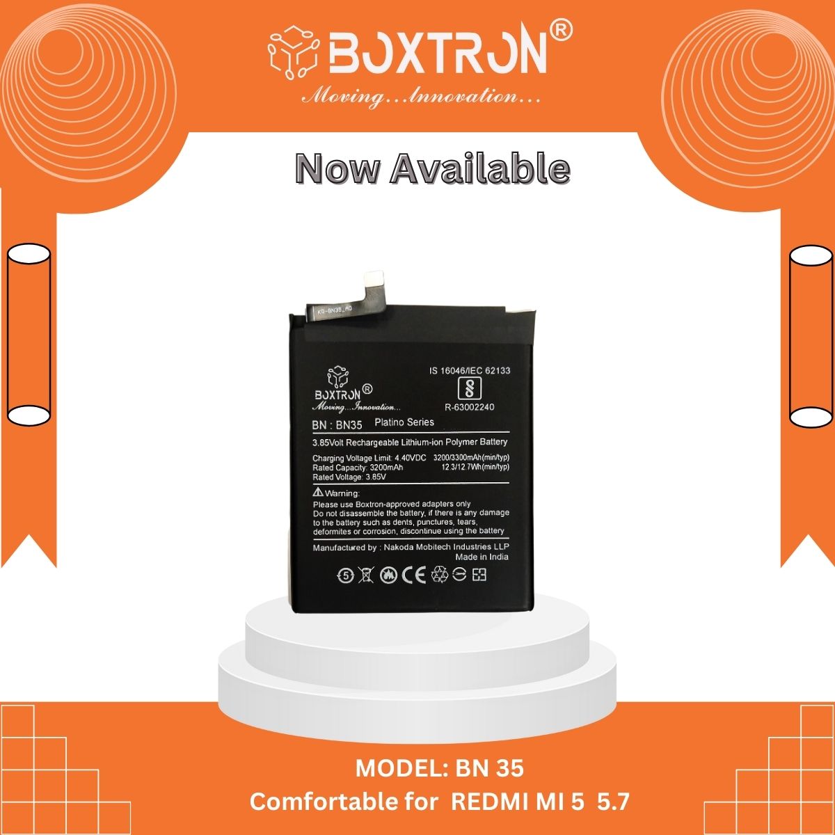 Boxtron BN35 Battery Compatible for Redmi 5. - 3300 mAh Battery Capacity