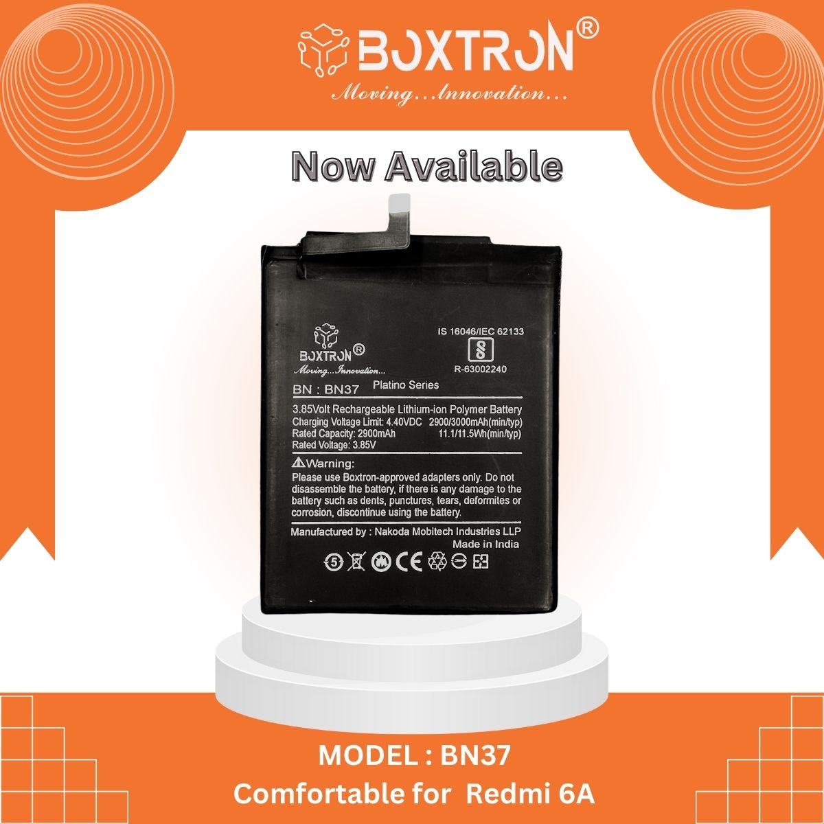 Boxtron BN37 Battery Compatible for Xiaomi Redmi 6 | Redmi 6A - 3000mAh Battery Capacity