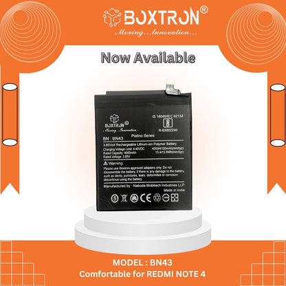 Boxtron BN43 Battery Compatible for Xiaomi Redmi Note 4 - 4100mAh Battery Capacity