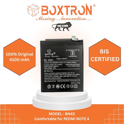 Boxtron BN43 Battery Compatible for Xiaomi Redmi Note 4 - 4100mAh Battery Capacity