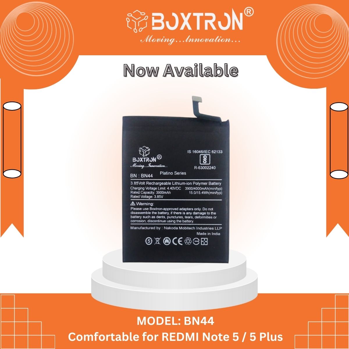 Boxtron BN44 Battery Compatible for Xiaomi Redmi Note 5 / Redmi 5 Plus - 4000mAh Battery Capacity